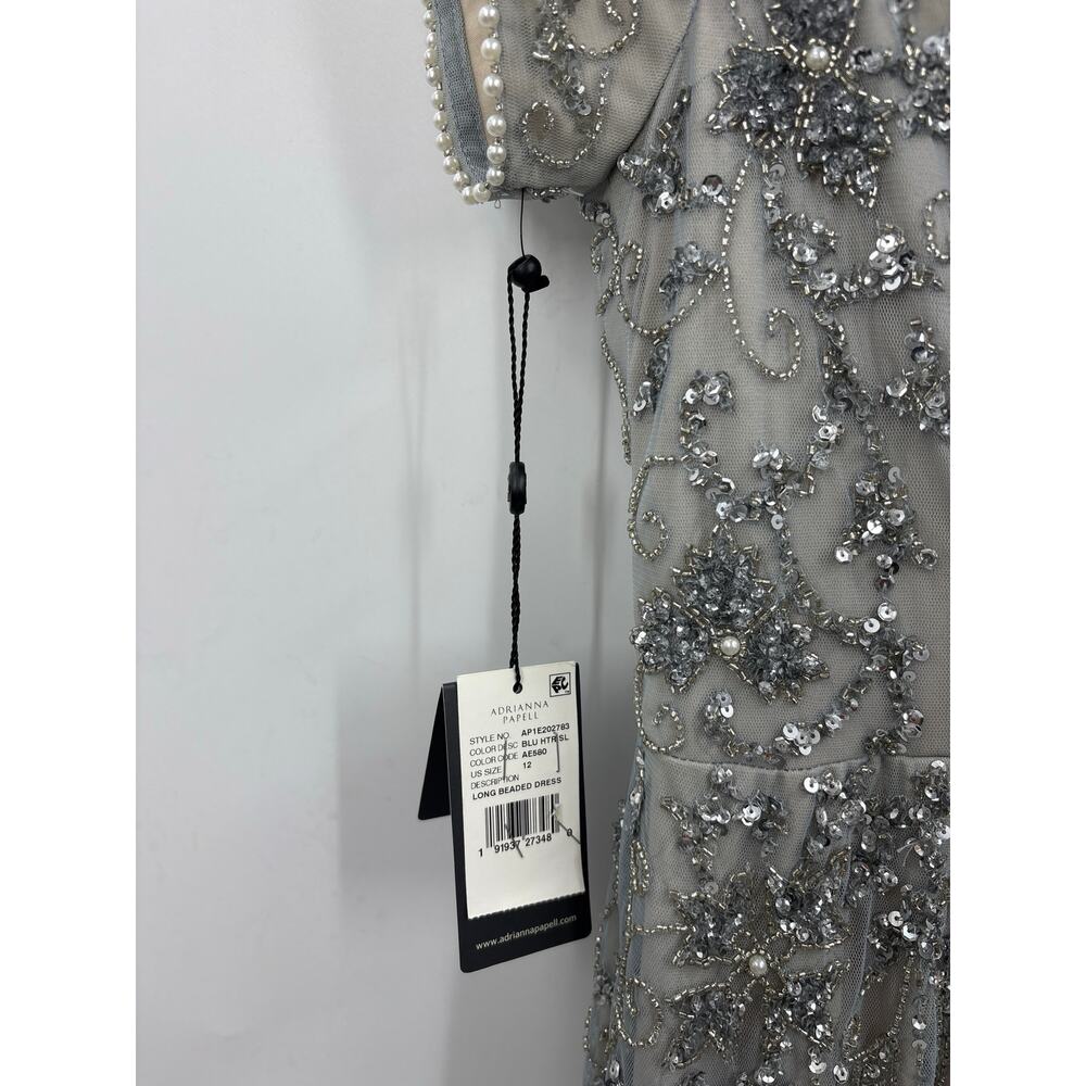 Adrianna Papell Blue Silver Long Formal Gown Dress 12 New Nwt - Picture 12 of 15